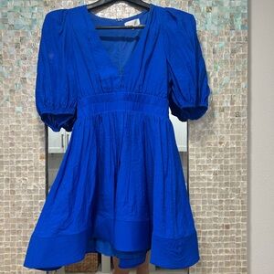 Royal Blue V-Neck Puff-Sleeve Mini Dress
